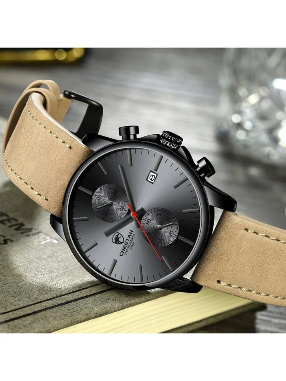 Men's Red hand Fashion Sleek Minimalist Quartz Analog Chronograph Wristwatch